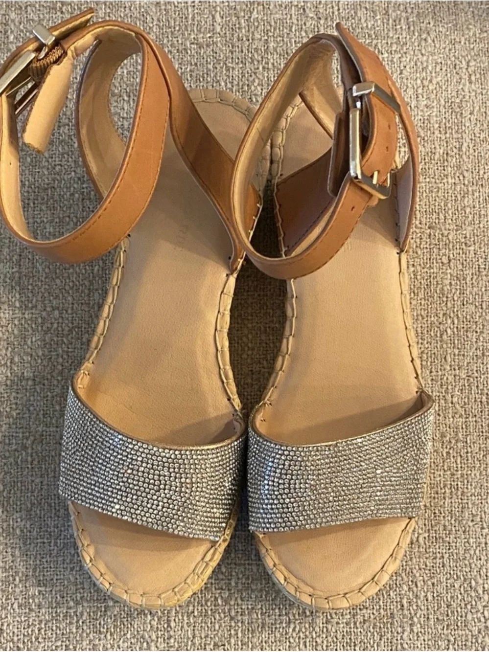 Alex Marie Rhinestone Espadrille Wedge Sandals Tan 6.5M
